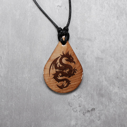 Dragon Wood Teardrop Style Necklace with Adjustable Cord