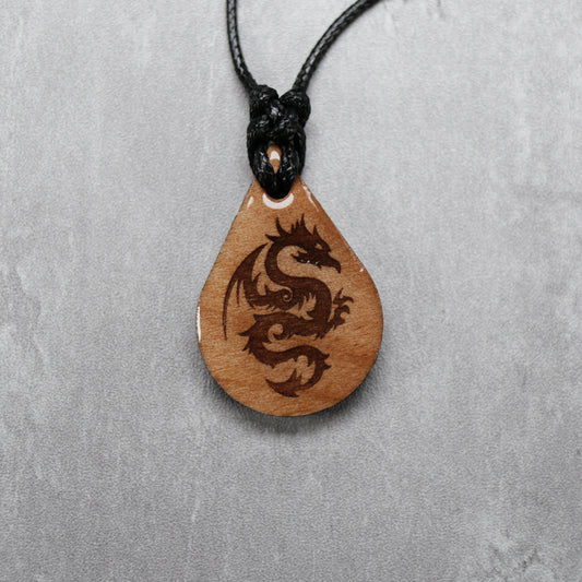 Small Dragon Wood Teardrop Style Necklace with Adjustable Cord