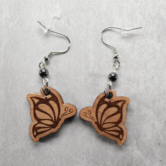 Butterfly Wood Earrings with Hematite Bead