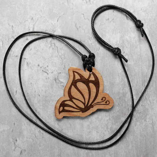 Butterfly Wood Necklace with Adjustable Cord