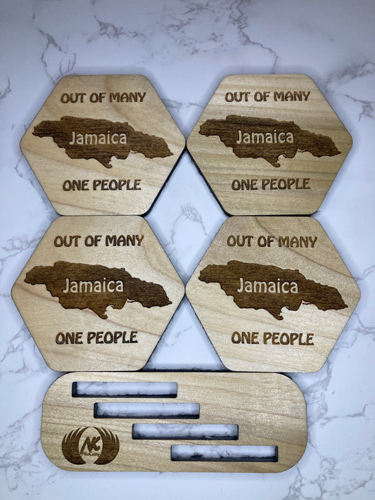 Jamaica Coaster Set with Holder: Out of Many, One People