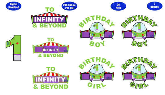 1st Birthday Infinity and Beyond SVG, DXF, Adobe Illustrator, PDF & PNG Download