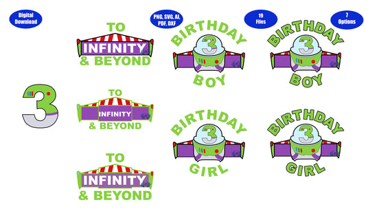 3rd Birthday Infinity and Beyond SVG, DXF, Adobe Illustrator, PDF & PNG Download