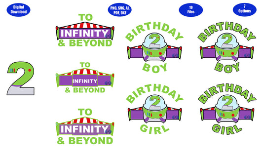 2nd Birthday Infinity and Beyond SVG, DXF, Adobe Illustrator, PDF & PNG Download