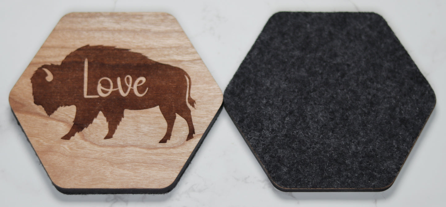 Personalize Bison Coaster Set with Holder