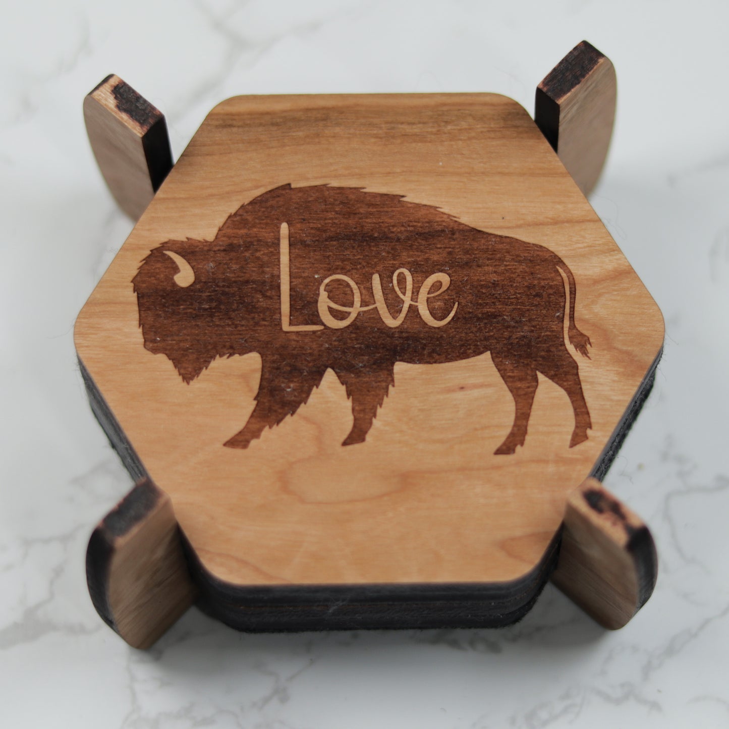 Personalize Bison Coaster Set with Holder