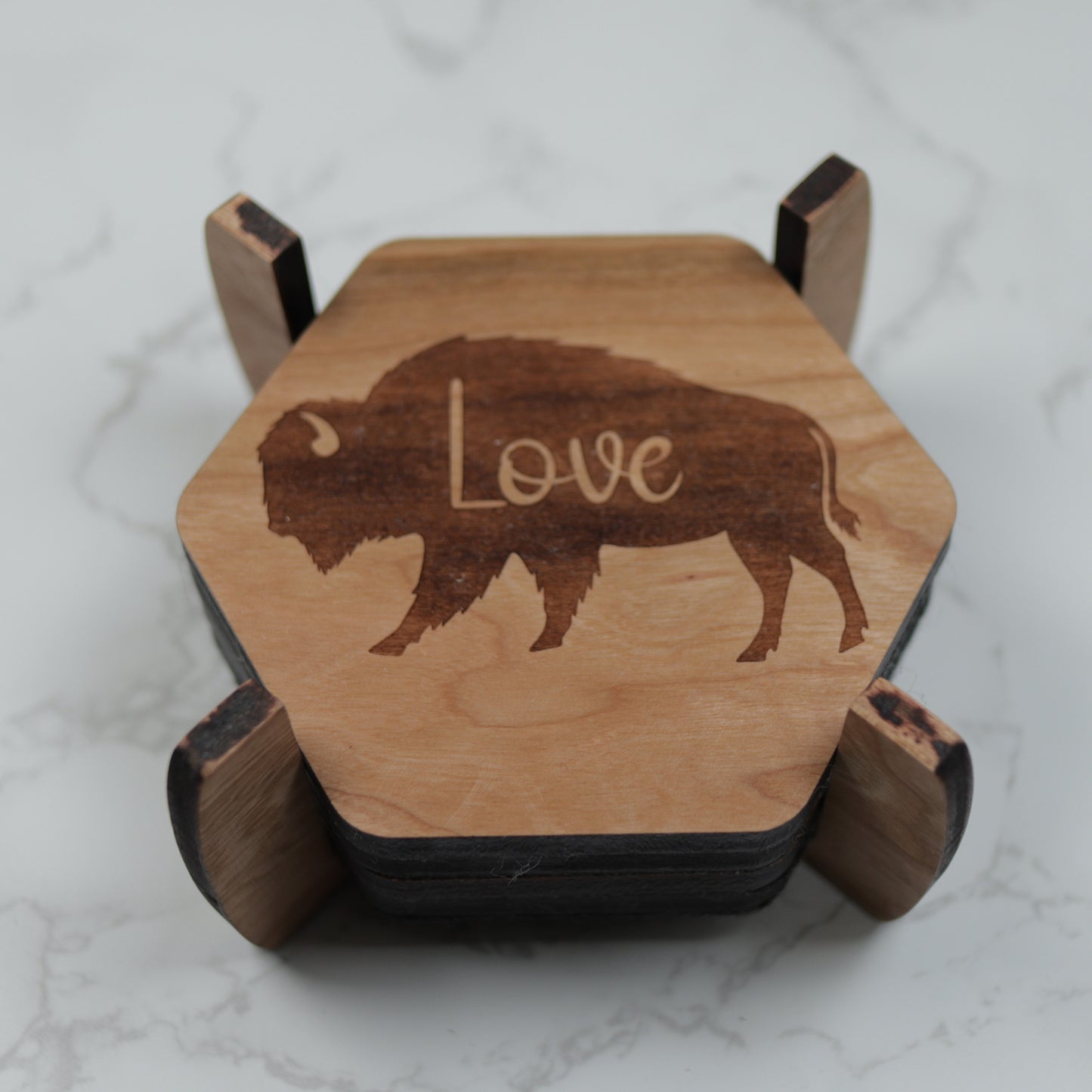 Personalize Bison Coaster Set with Holder