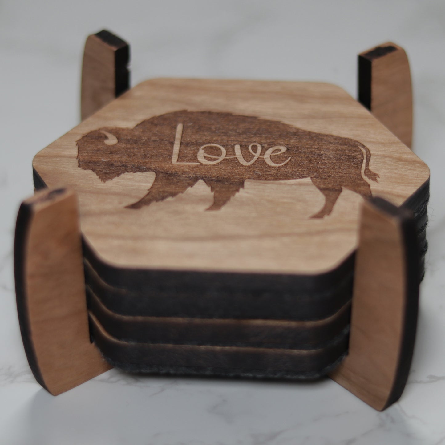 Personalize Bison Coaster Set with Holder