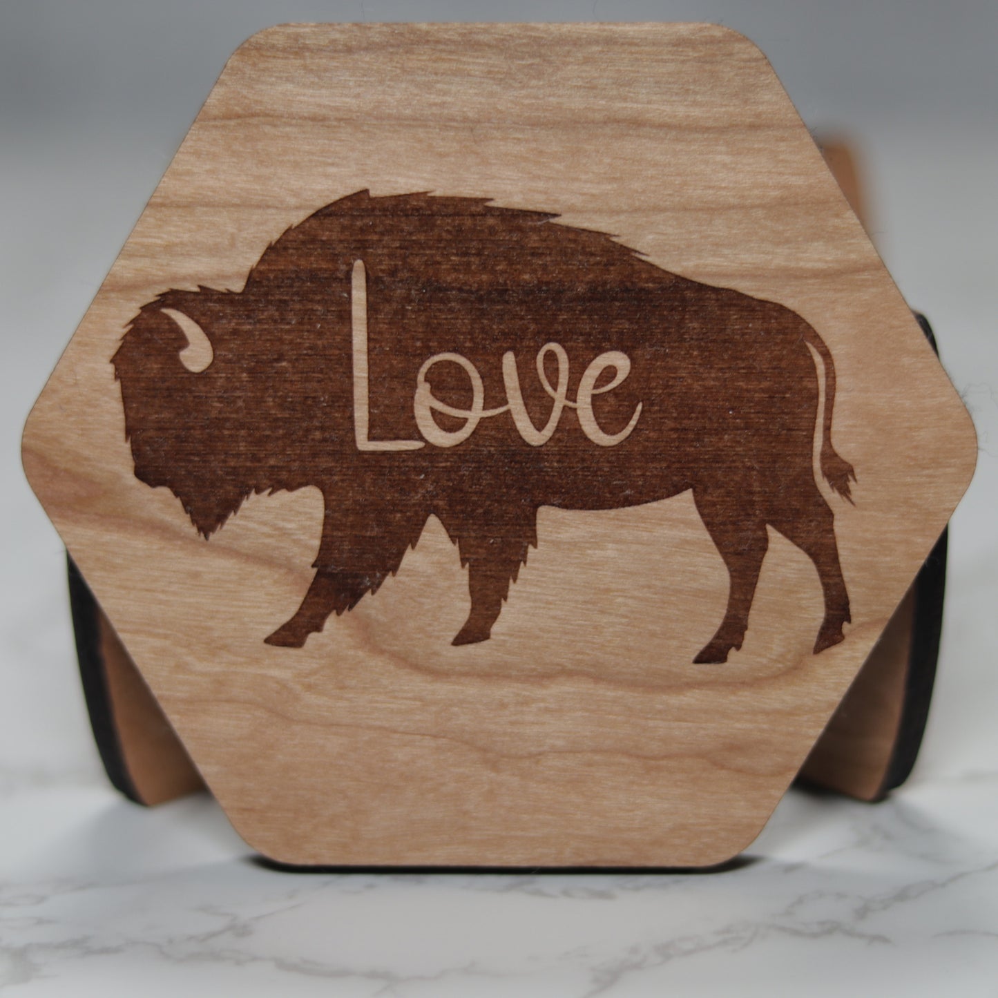 Personalize Bison Coaster Set with Holder