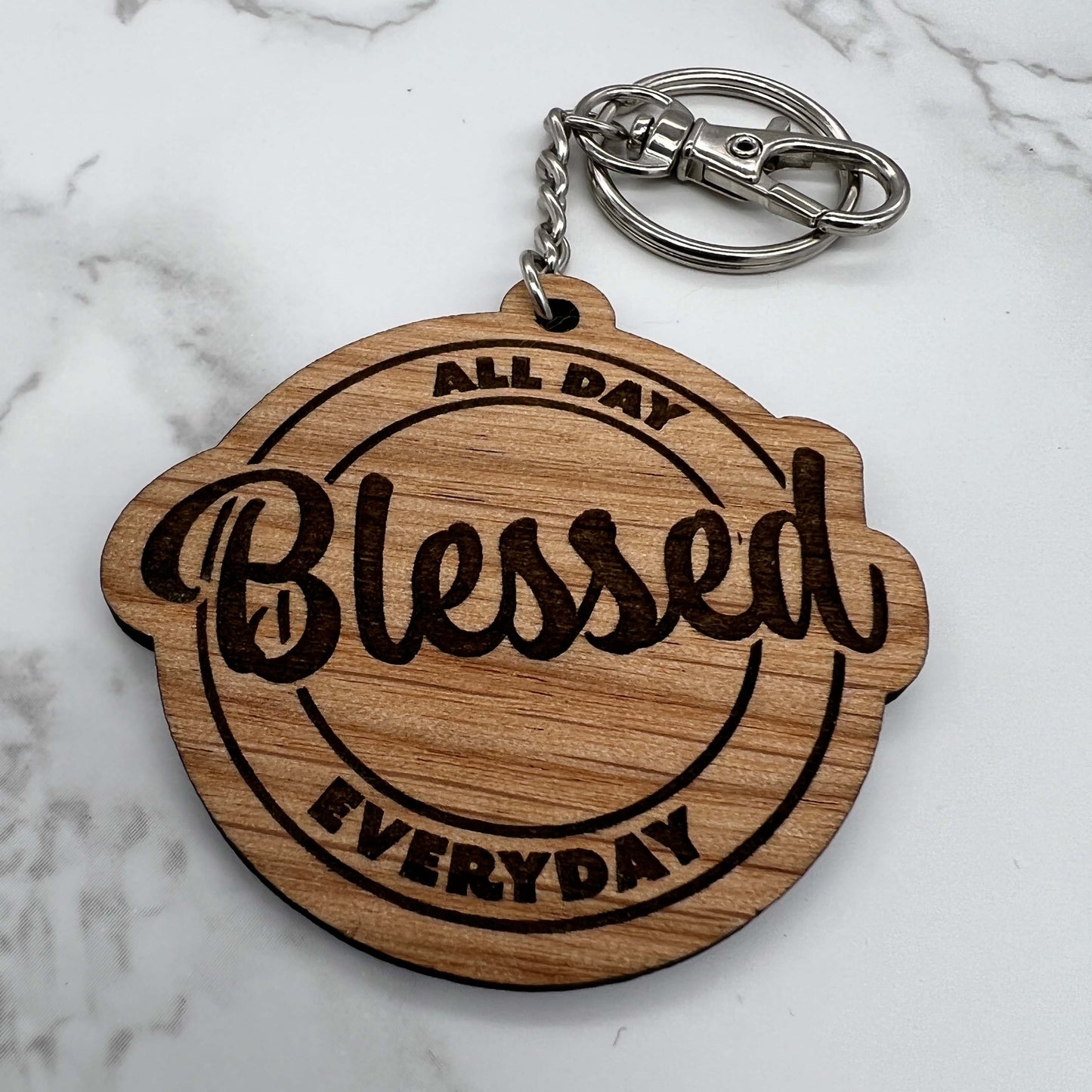 Blessed All Day Everyday Wood Keychain