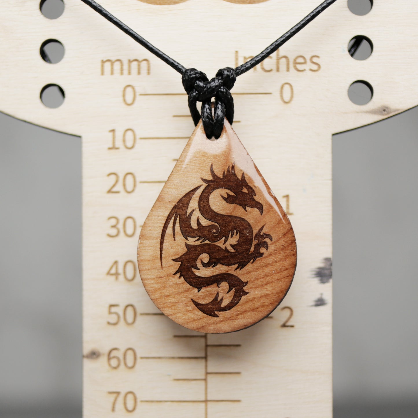 Dragon Wood Teardrop Style Necklace with Adjustable Cord