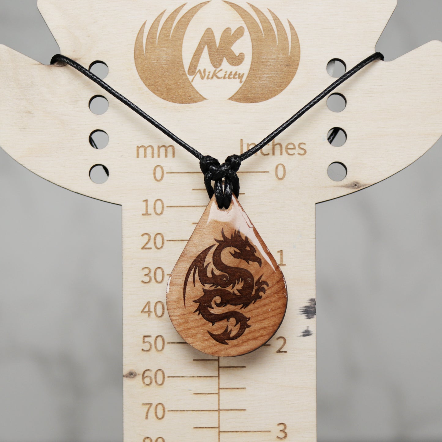 Dragon Wood Teardrop Style Necklace with Adjustable Cord