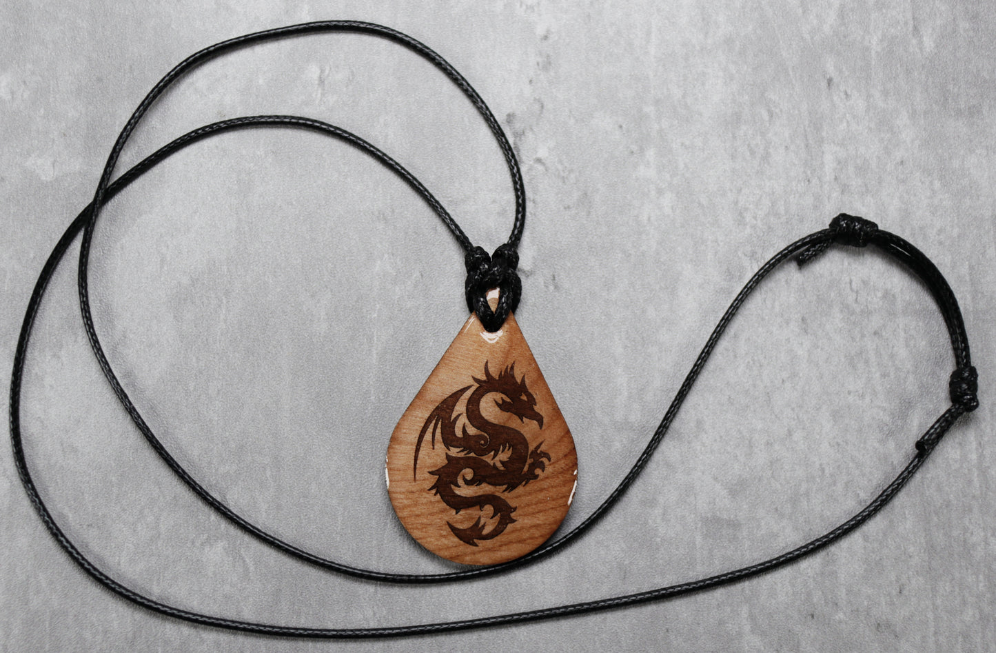 Dragon Wood Teardrop Style Necklace with Adjustable Cord