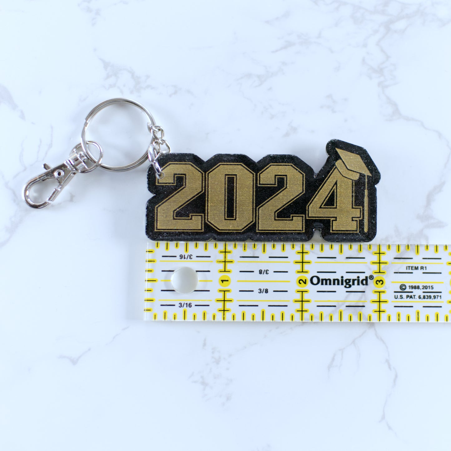 2024 Graduation Keychain, Gold and Black Glitter Acrylic Keychain