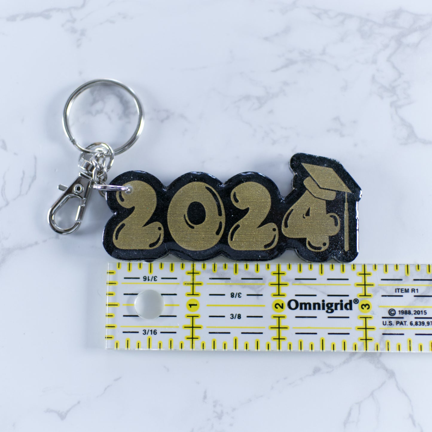 2024 Graduation Keychain, Gold and Black Glitter Acrylic Keychain