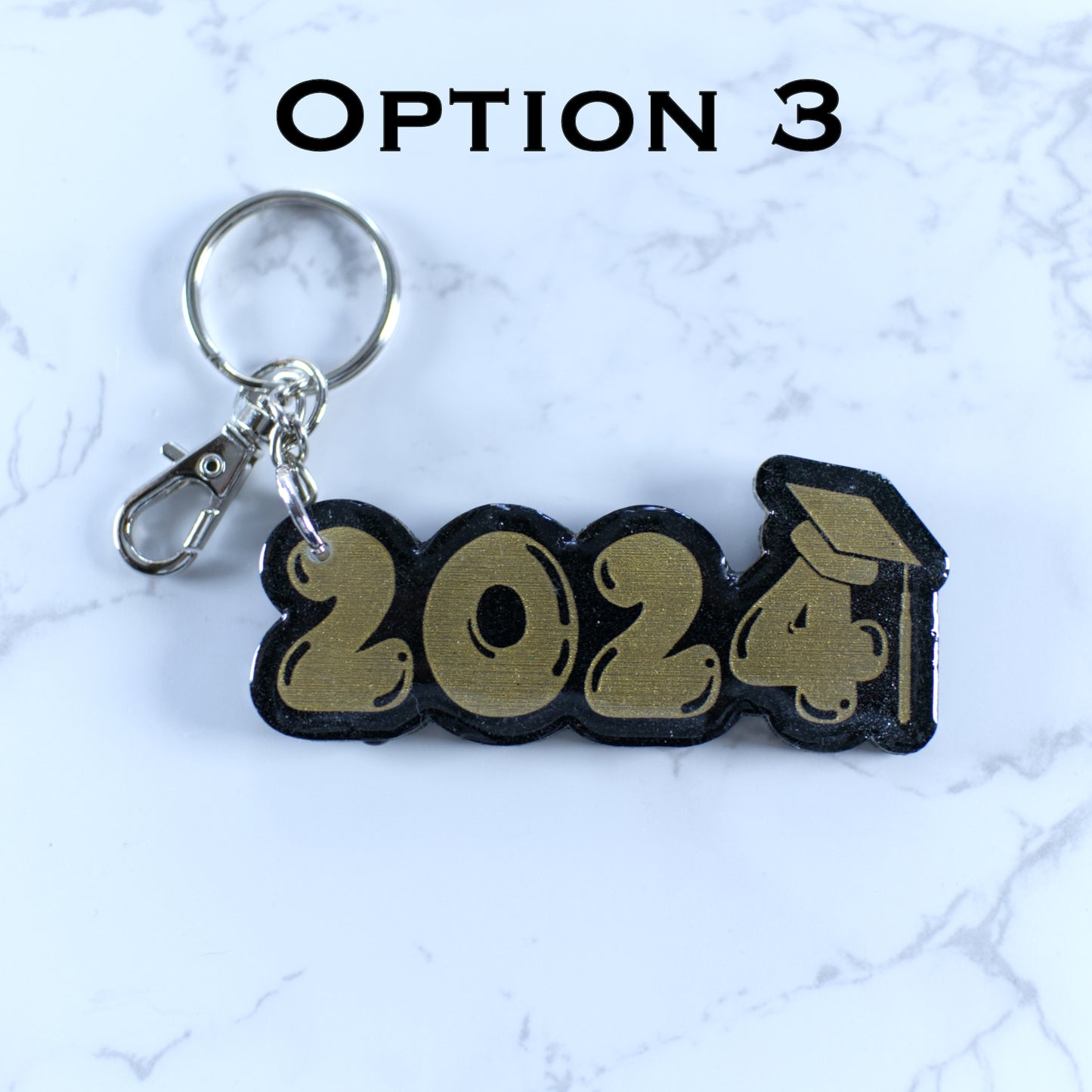 2024 Graduation Keychain, Gold and Black Glitter Acrylic Keychain