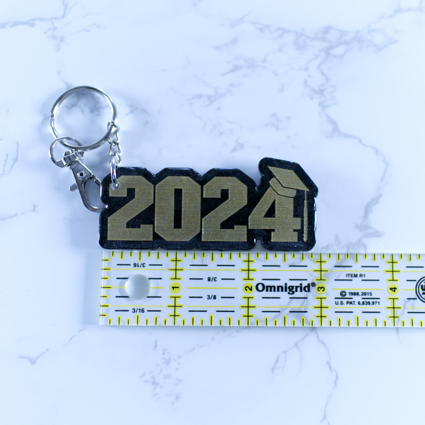 2024 Graduation Keychain, Gold and Black Glitter Acrylic Keychain