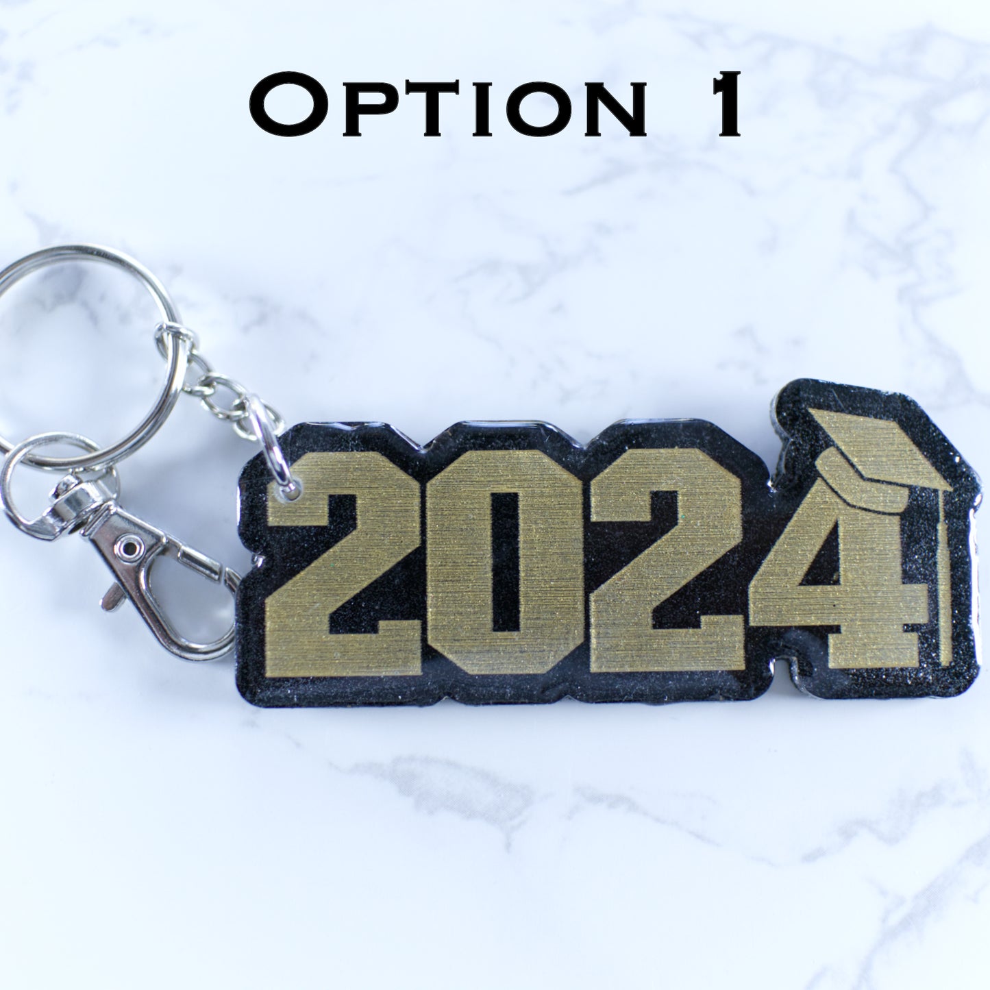 2024 Graduation Keychain, Gold and Black Glitter Acrylic Keychain