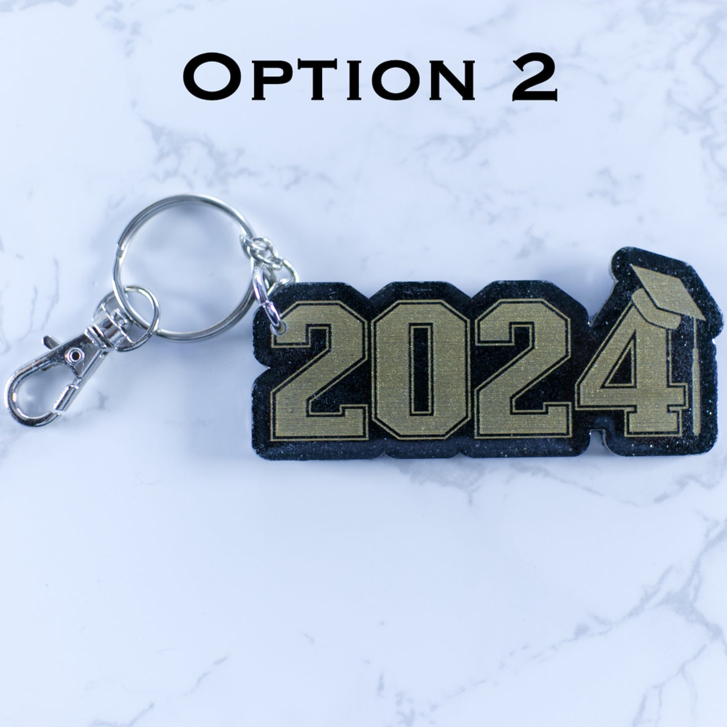 2024 Graduation Keychain, Gold and Black Glitter Acrylic Keychain