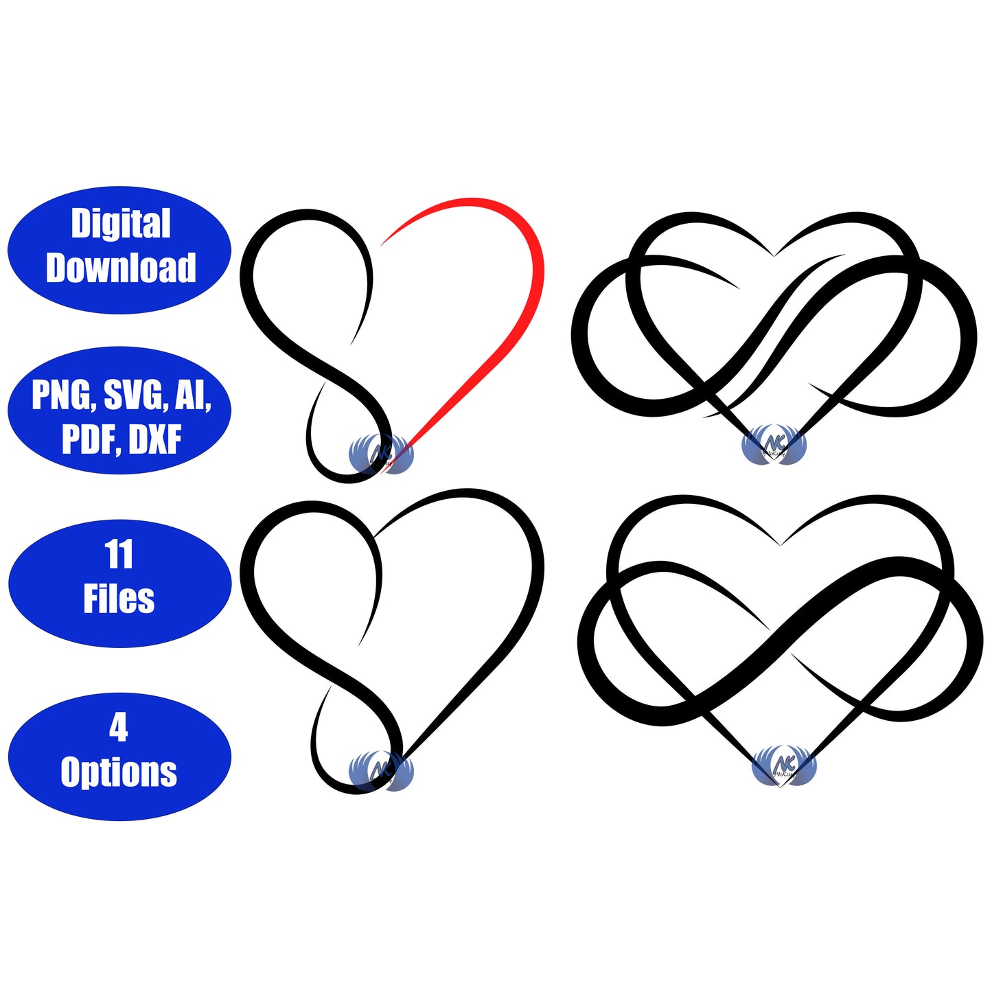 Infinity Heart SVG, DXF, Adobe Illustrator & PNG Download Only