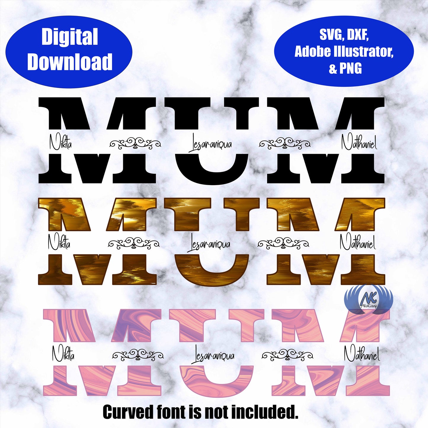 Mum Split Name Frame SVG, Adobe Illustrator, & PNG Download Only