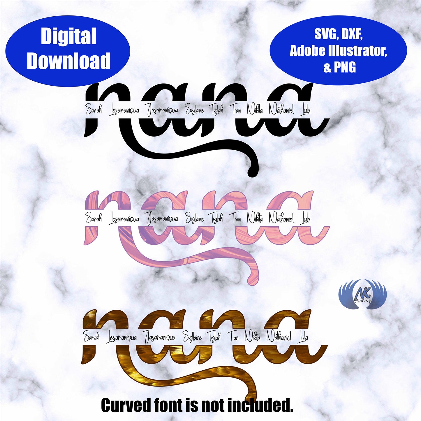 Nana Split Name Frame SVG, Adobe Illustrator, & PNG Download Only