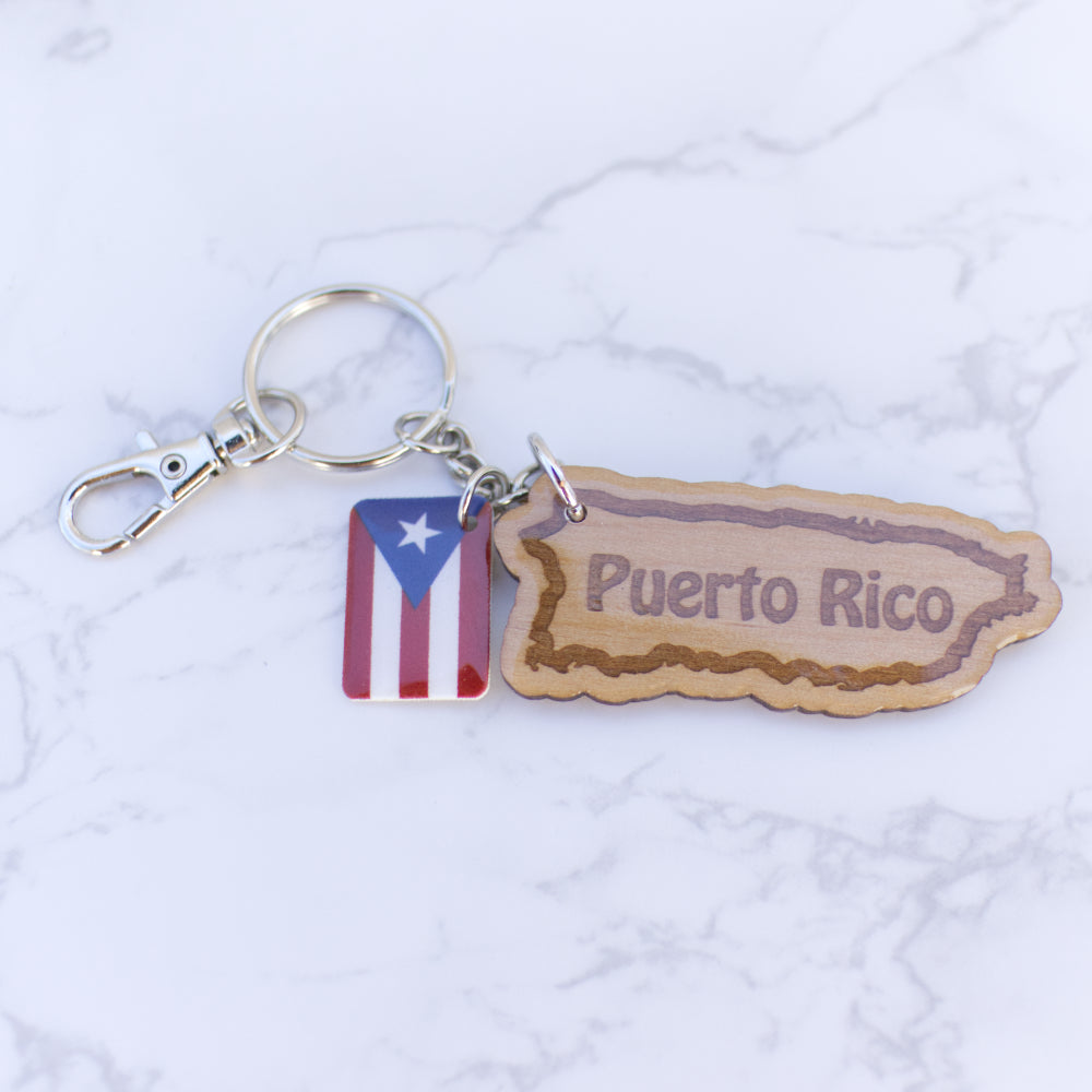 Puerto Rico Wood Keychain