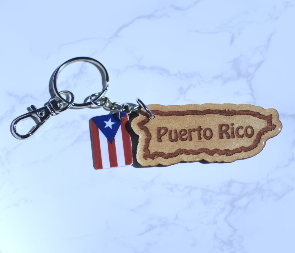 Puerto Rico Wood Keychain