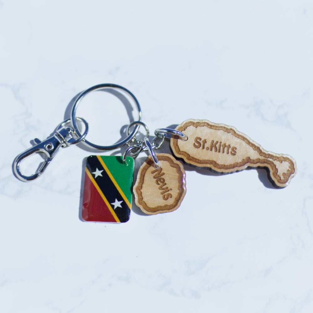 St. Kitts and Nevis Wood Keychain Design 3