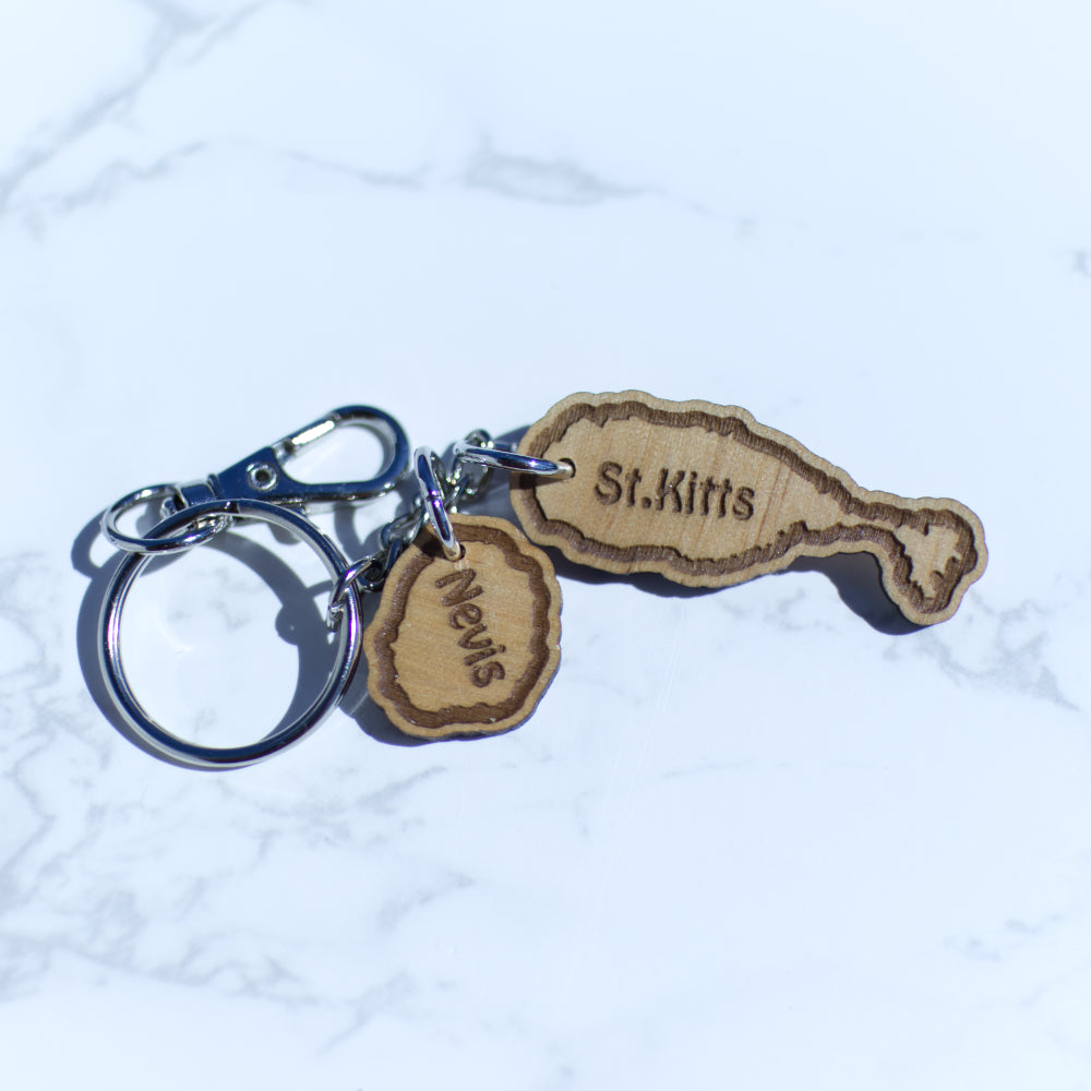 St. Kitts and Nevis Wood Keychain Design 3