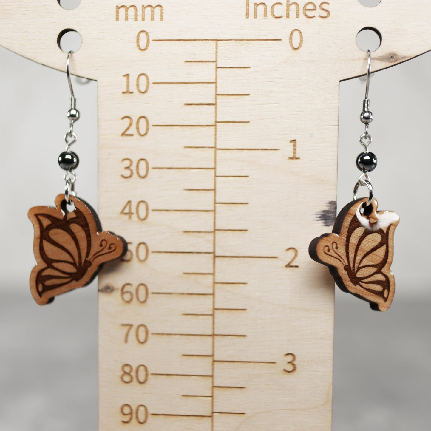 Butterfly Wood Earrings with Hematite Bead