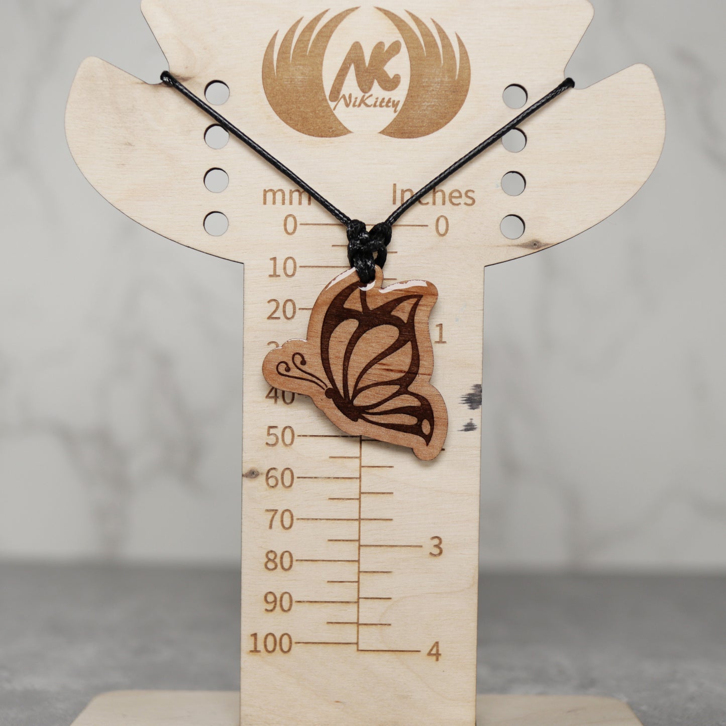 Butterfly Wood Necklace with Adjustable Cord