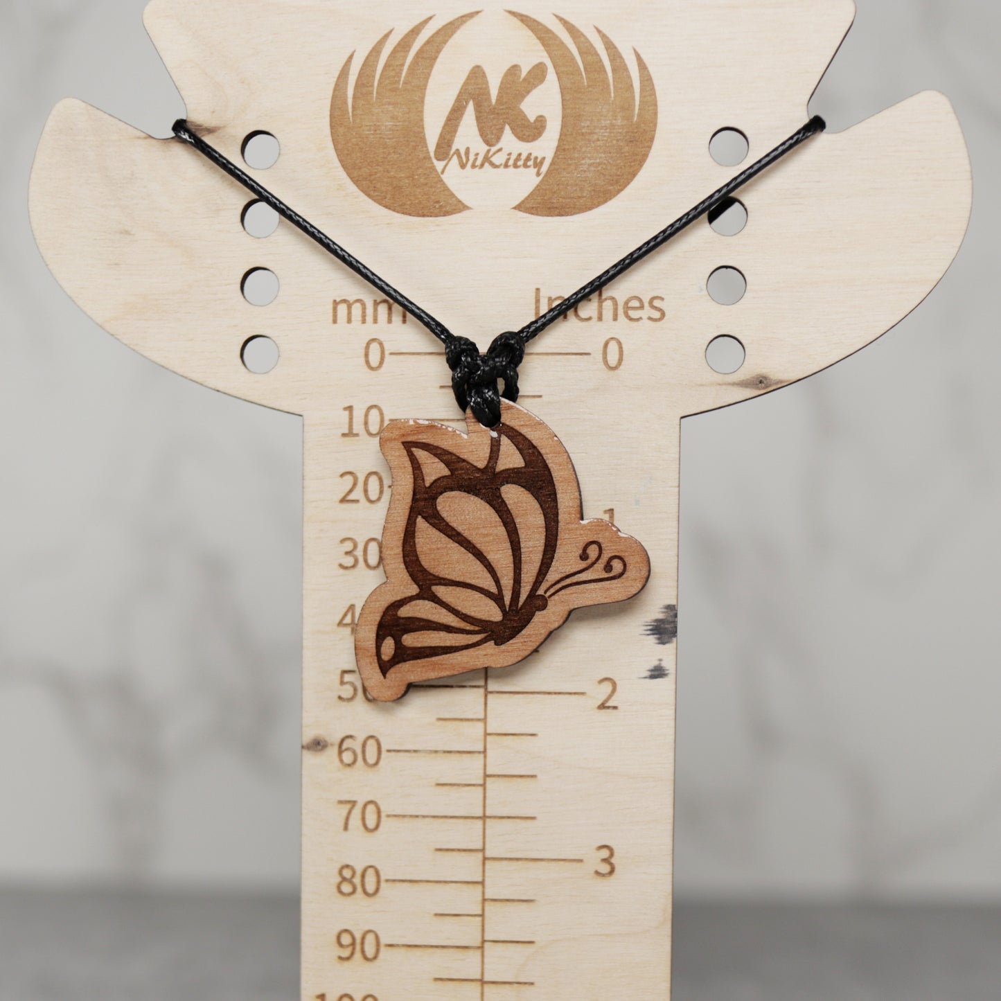 Butterfly Wood Necklace with Adjustable Cord