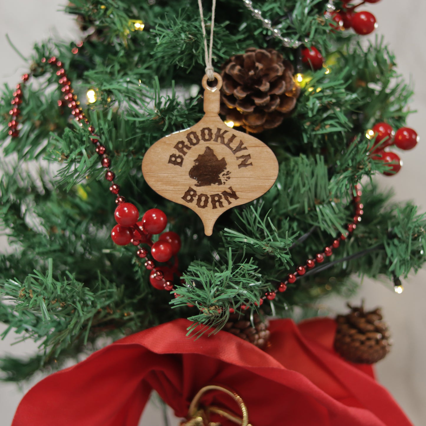 Brooklyn Born Wood or Acrylic Lamp Shaped Christmas Tree Ornament Version 2