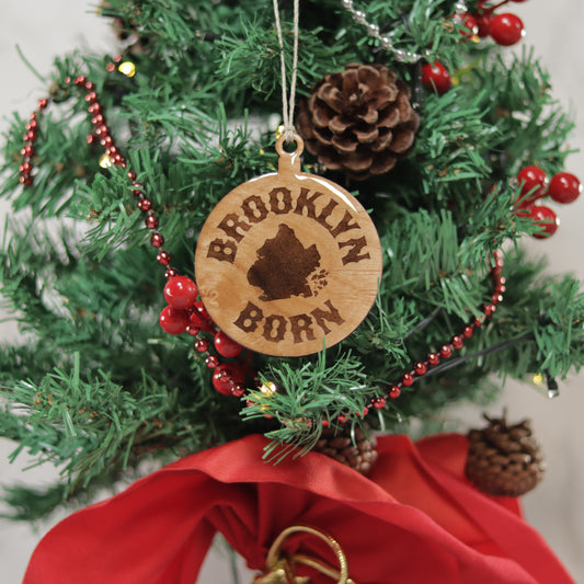 Brooklyn NY Born Wood or Acrylic Round Christmas Tree Ornament