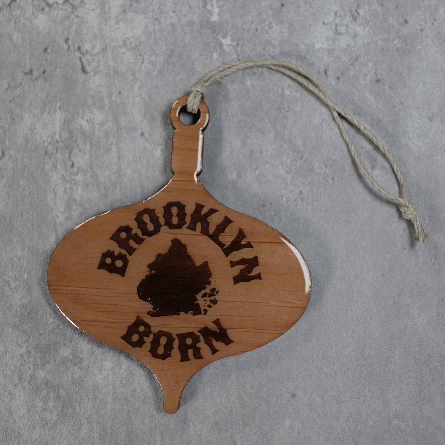 Brooklyn Born Wood or Acrylic Lamp Shaped Christmas Tree Ornament Version 2