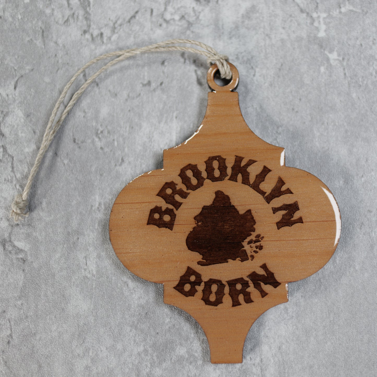 Brooklyn Born Wood or Acrylic Lamp Shaped Christmas Tree Ornament Version 1