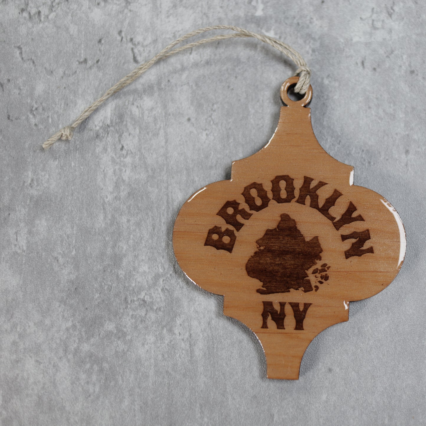 Brooklyn NY Wood or Acrylic Lamp Shaped Christmas Tree Ornament Version 1