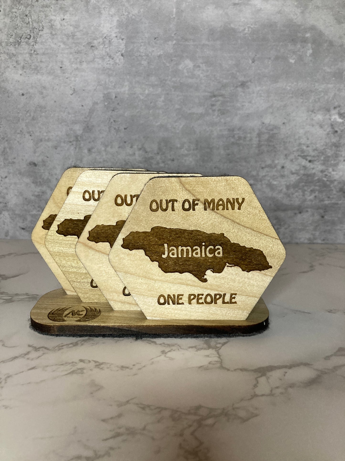 Jamaica Coaster Set with Holder: Out of Many, One People