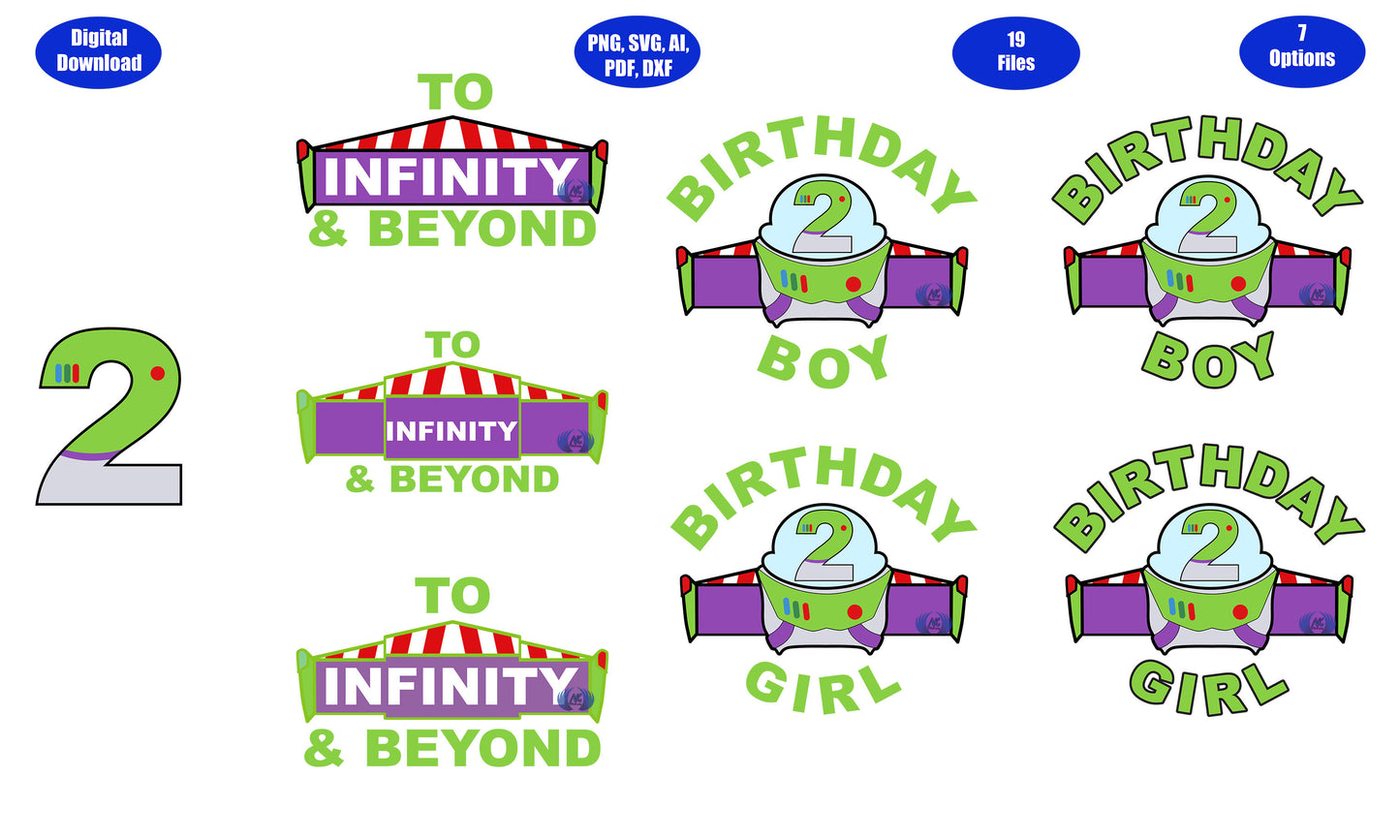 2nd Birthday Infinity and Beyond SVG, DXF, Adobe Illustrator, PDF & PNG Download