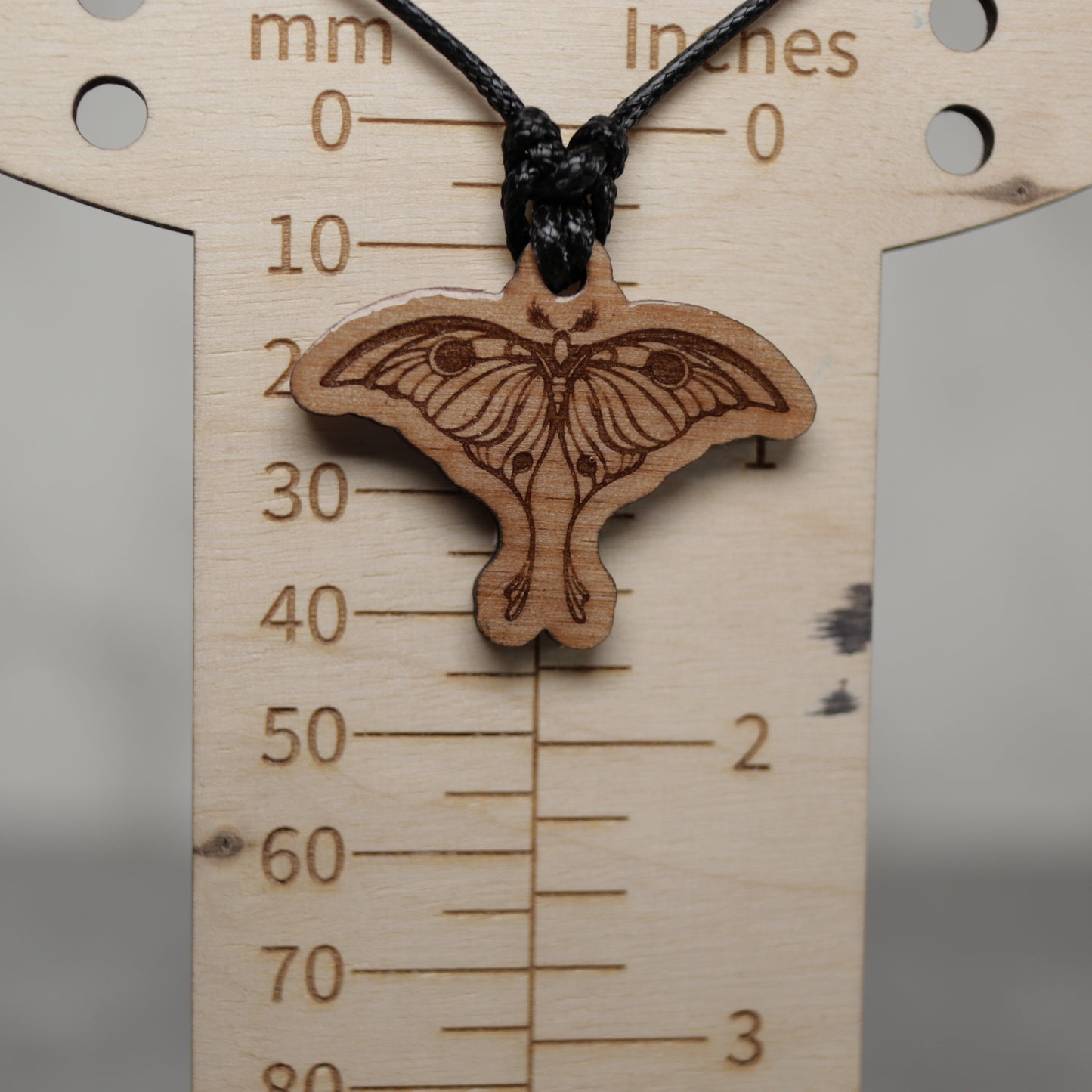 Moth Wood Necklace with Adjustable Cord